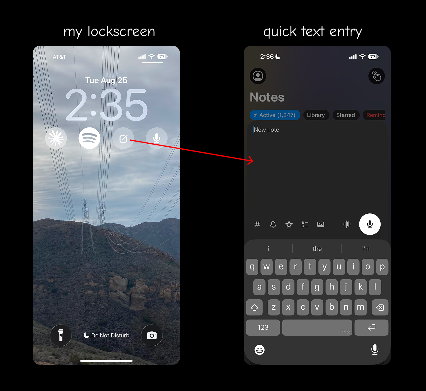 Opening Prism's quick text entry from the iPhone lock screen