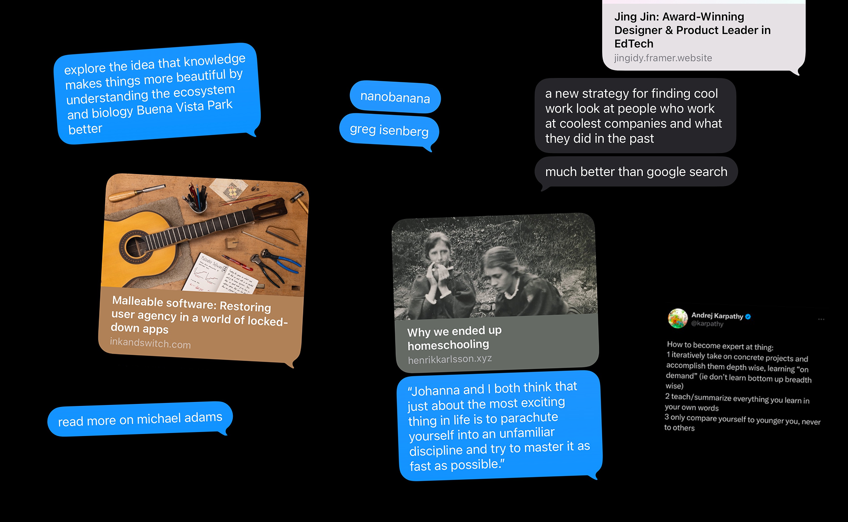 A collage of quick notes, links, quotes, and inspiration