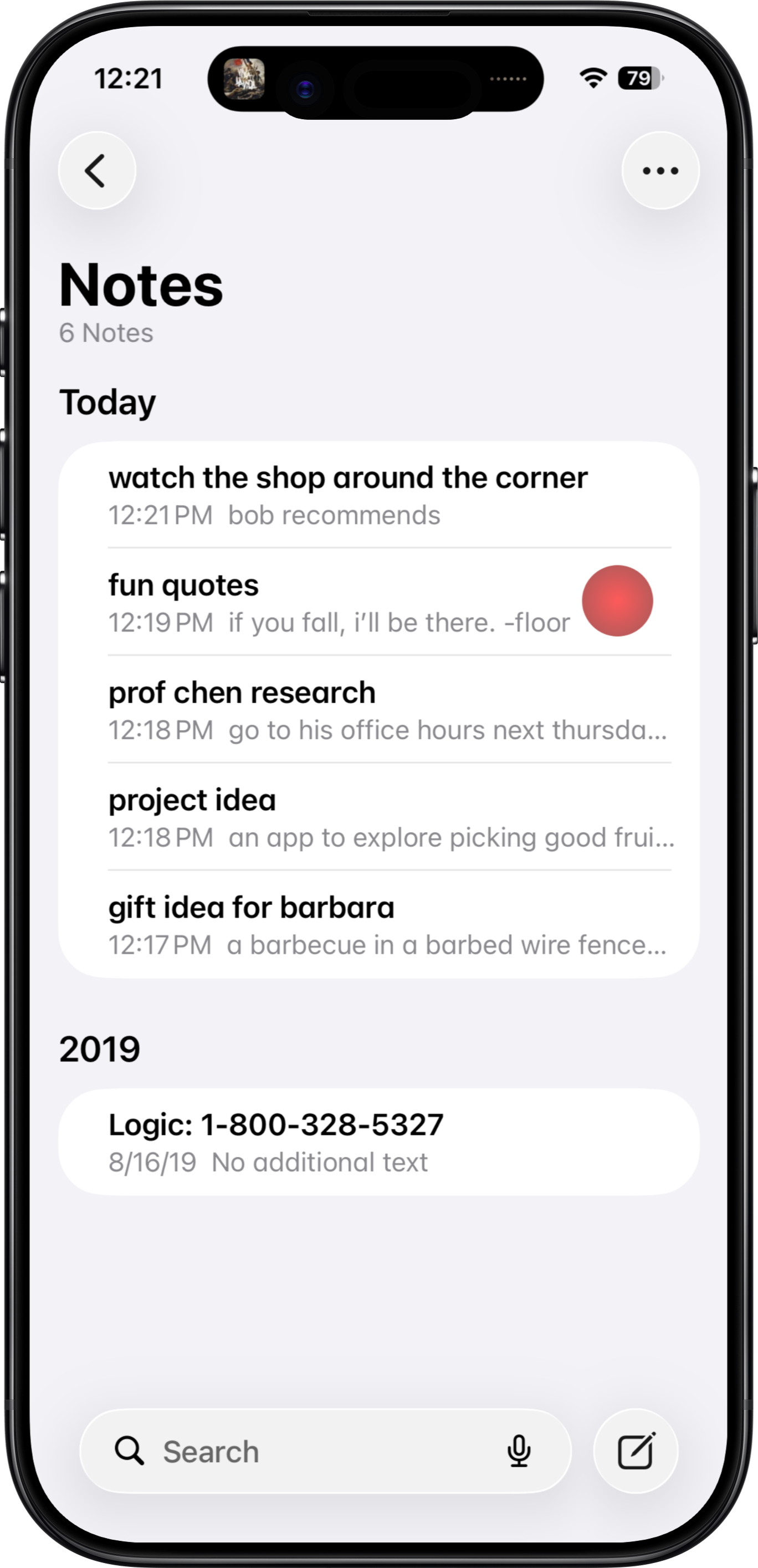 Apple Notes Main Screen
